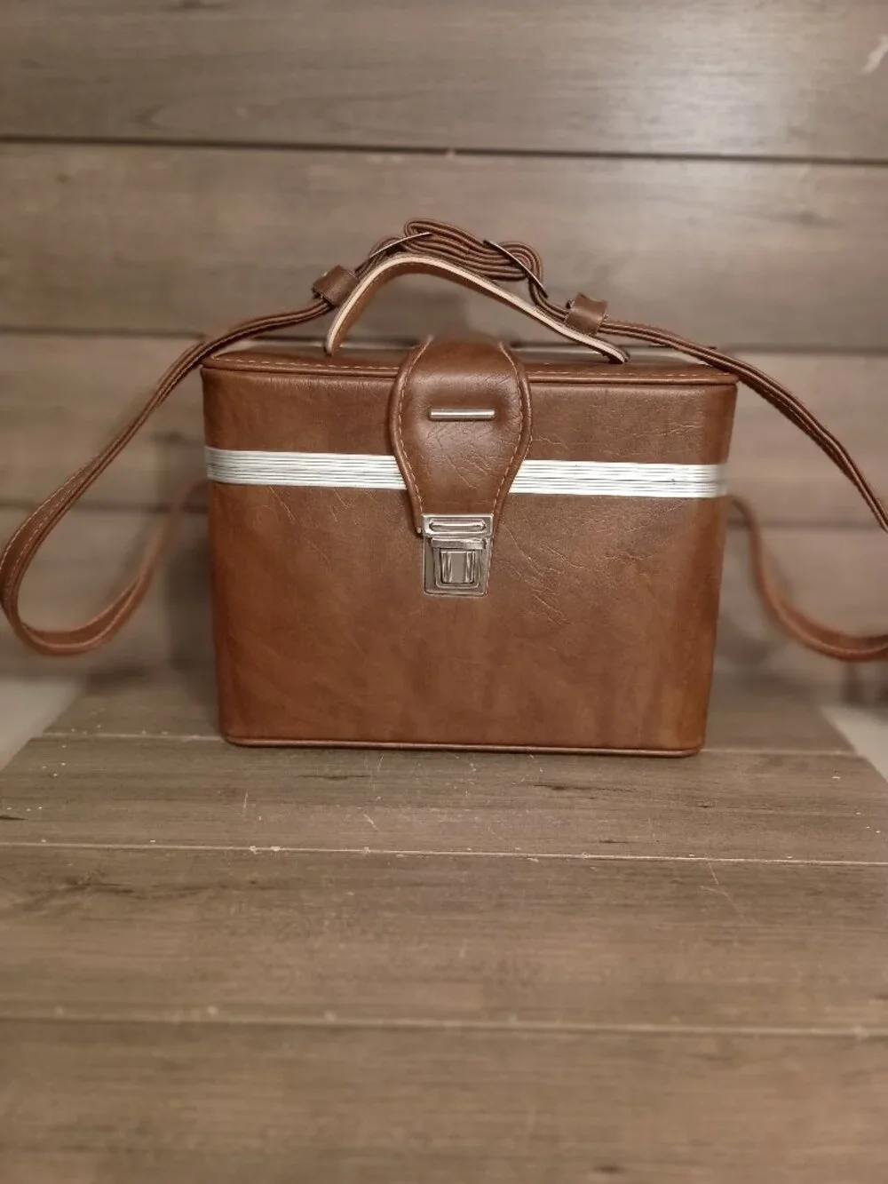 Vintage Camera Carrying Case Brown Faux Leather with Shoulder Strap